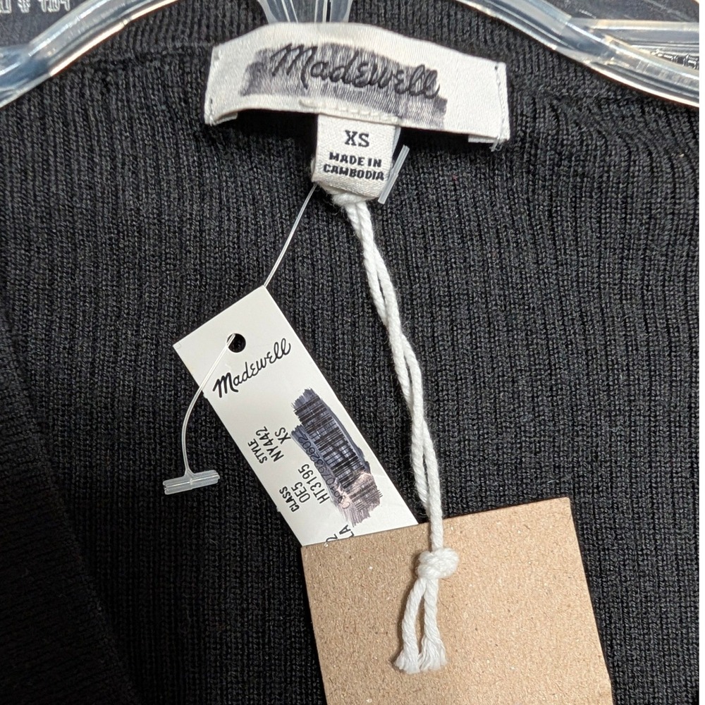 Madewell Black Merino Silk Blend V-Neck Button Front Cardigan Sweater Black XS - Picture 8 of 11
